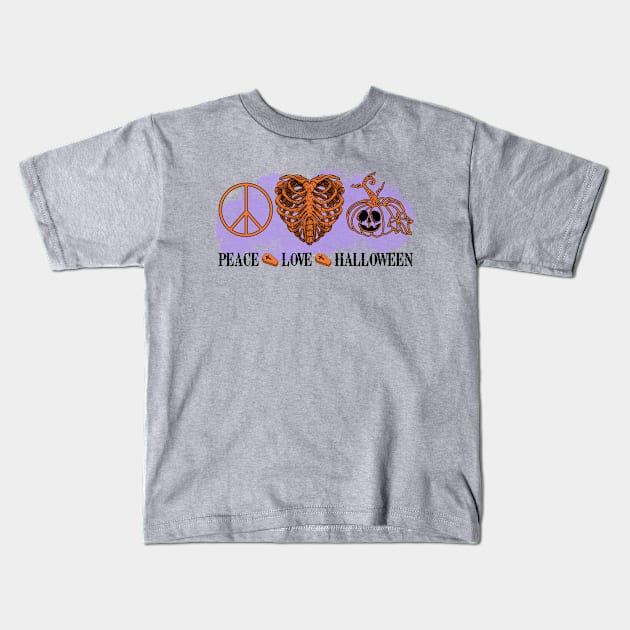 Peace Love Halloween Kids T-Shirt by LMW Art